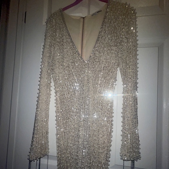 FASHION NOVA sparkling cream pearl and silver dress ✨ - Picture 1 of 5